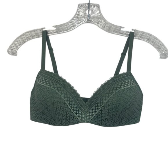 Maidenform Lace & Smooth Bra Womens 34B Green Adjustable Straps - Picture 1 of 7